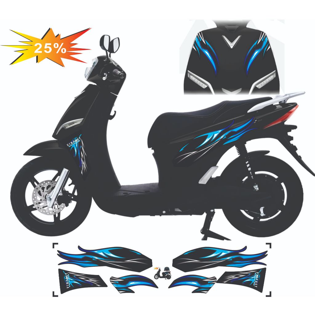 Tem Dán xe Feliz S - Feliz NEO , Mẫu Tem Rời tem lửa thiết kế đẹp Chống Nước Bền Màu , dẽ dán