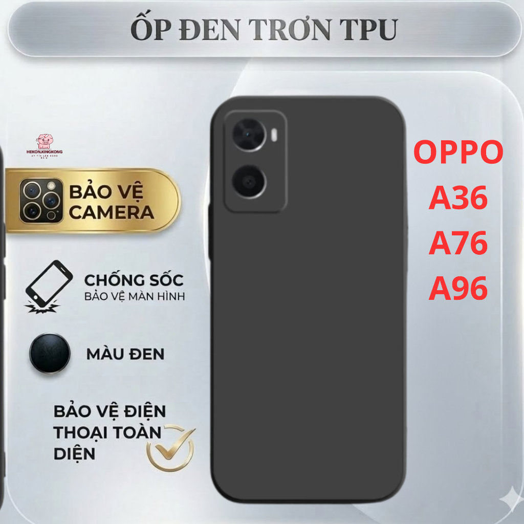 Ốp lưng OPPO A16, A26, A36, A56 5G  trơn màu đen | Ốp điện thoại oppo dẻo bảo vệ camera đt