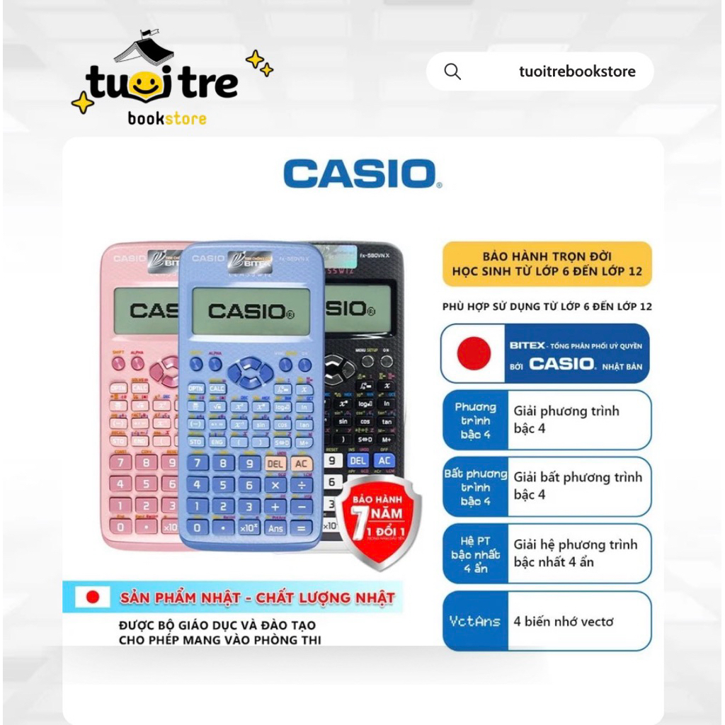 Máy Tính Casio FX‑580VN X Chính Hãng – Máy Tính Casio 580FX VN Chức Năng Cho Học Sinh Cấp 2, Cấp 3, 