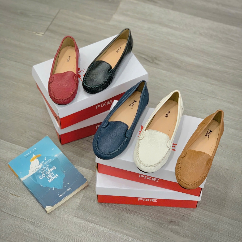 Giày Mọi Búp Bê Nữ Da Bò Thật Đế Bệt Chống Trơn Pixie 3254