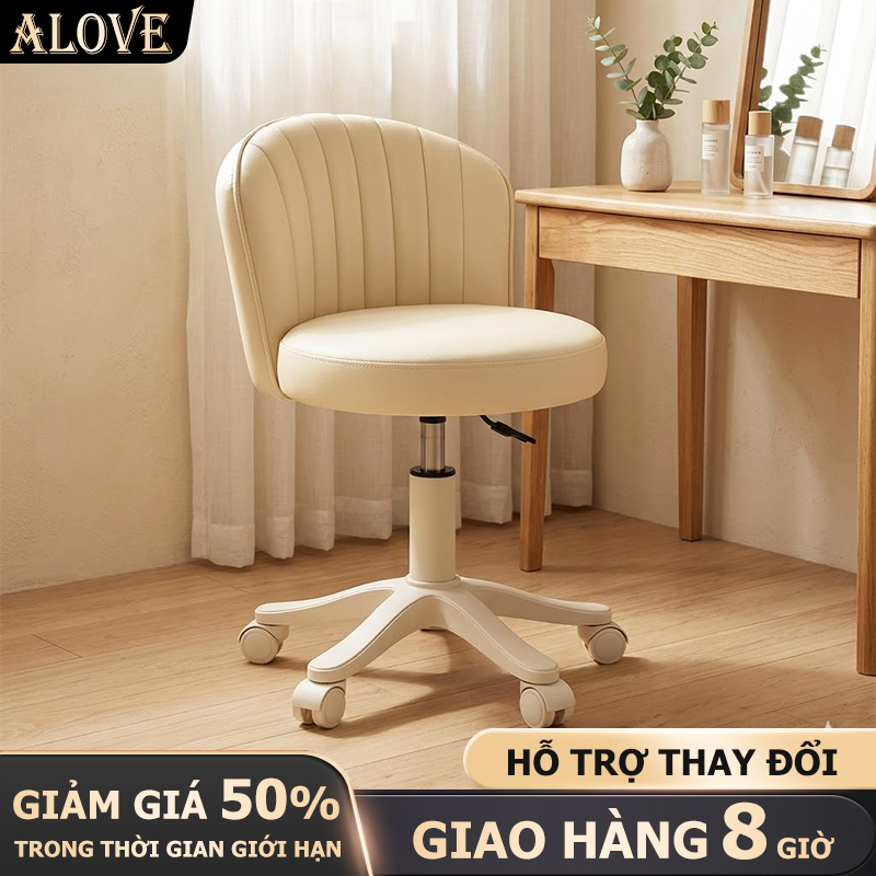 ALOVE Ghế trang điểm phong cách kem ghế xoay nâng hạ có bánh xe ghế làm móng ghế tựa lưng phòng ngủ | BigBuy360 - bigbuy360.vn
