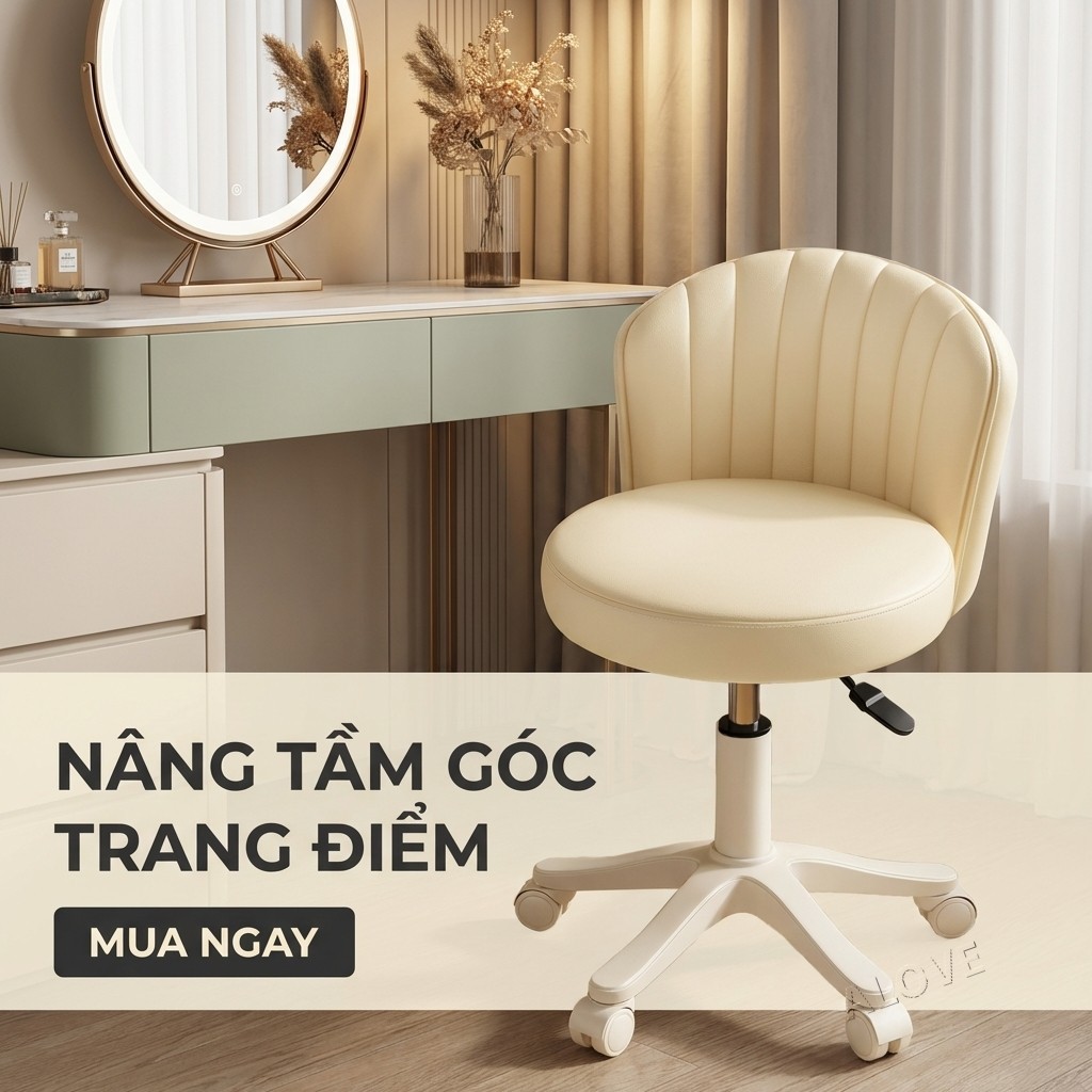 ALOVE Ghế trang điểm phong cách kem ghế xoay nâng hạ có bánh xe ghế làm móng ghế tựa lưng phòng ngủ | BigBuy360 - bigbuy360.vn