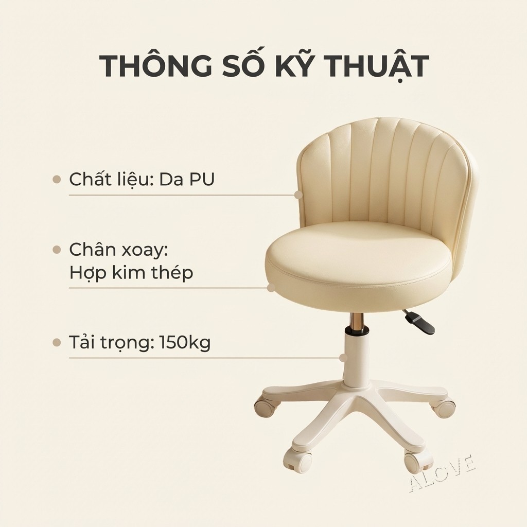 ALOVE Ghế trang điểm phong cách kem ghế xoay nâng hạ có bánh xe ghế làm móng ghế tựa lưng phòng ngủ | BigBuy360 - bigbuy360.vn