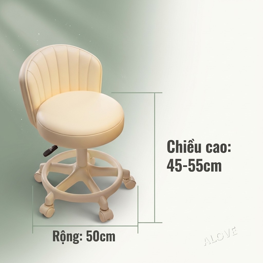 ALOVE Ghế trang điểm phong cách kem ghế xoay nâng hạ có bánh xe ghế làm móng ghế tựa lưng phòng ngủ | BigBuy360 - bigbuy360.vn