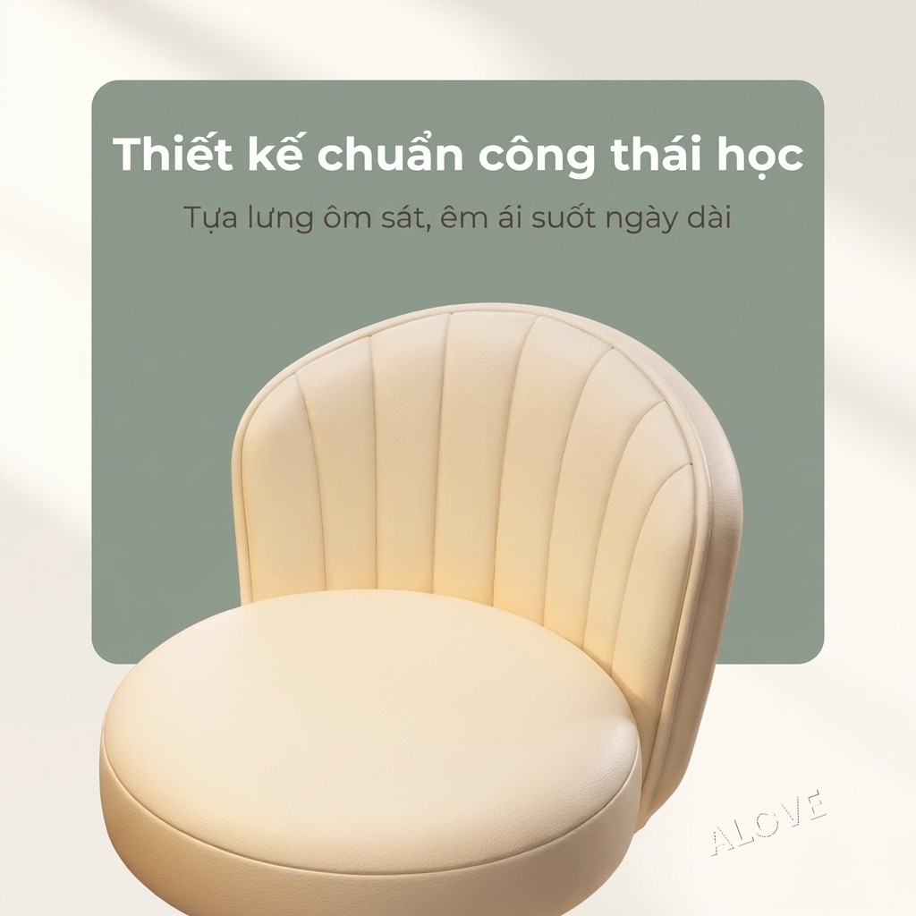 ALOVE Ghế trang điểm phong cách kem ghế xoay nâng hạ có bánh xe ghế làm móng ghế tựa lưng phòng ngủ | BigBuy360 - bigbuy360.vn