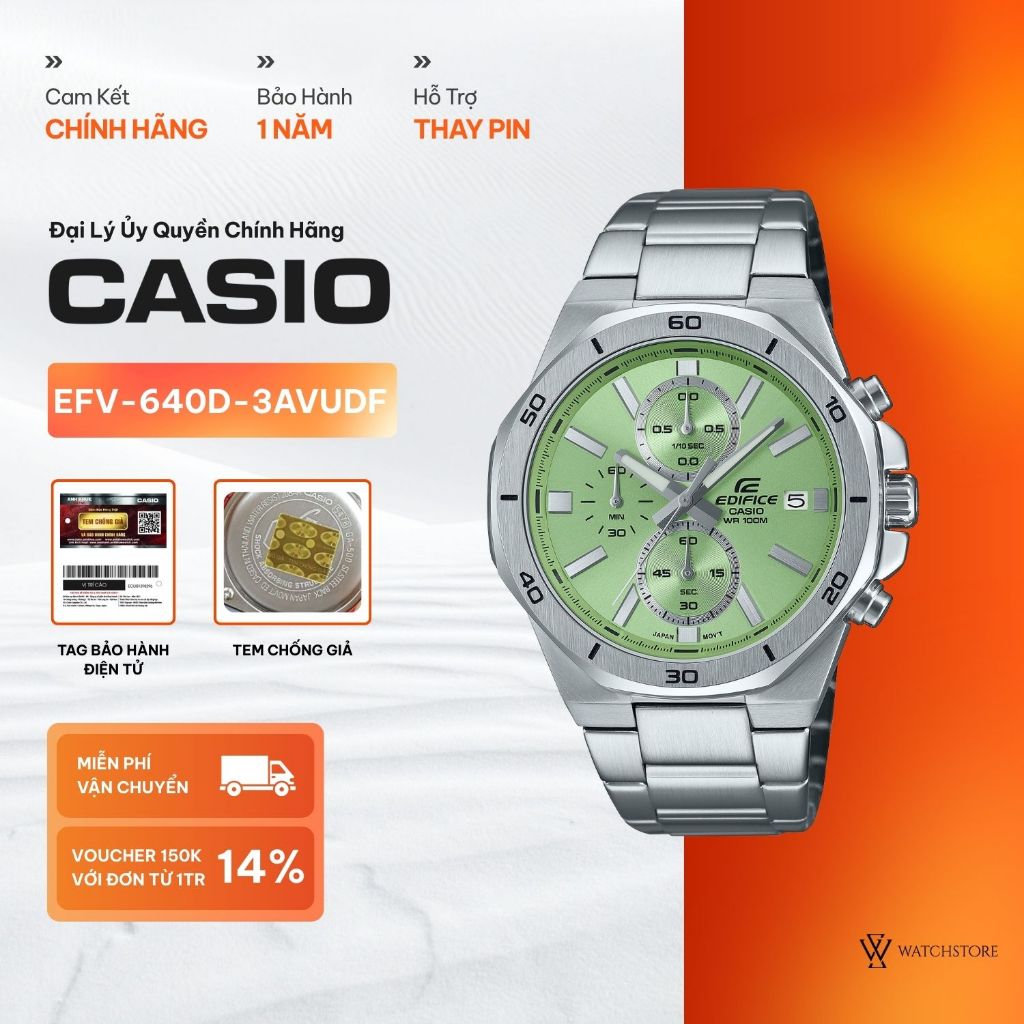 Đồng Hồ Nam Casio EFV-640D-3AVUDF 6 Kim Màu Xanh Mặt Kính Khoáng 44.3mm Chống Nước Dây Đeo Kim Loại 