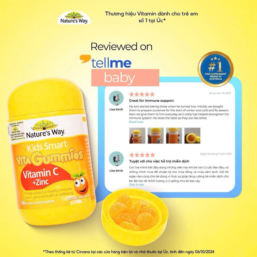 Nature’s Way Kids Smart Vita Gummies Vitamin C + ZinC – Bổ sung kẽm và vitamin C