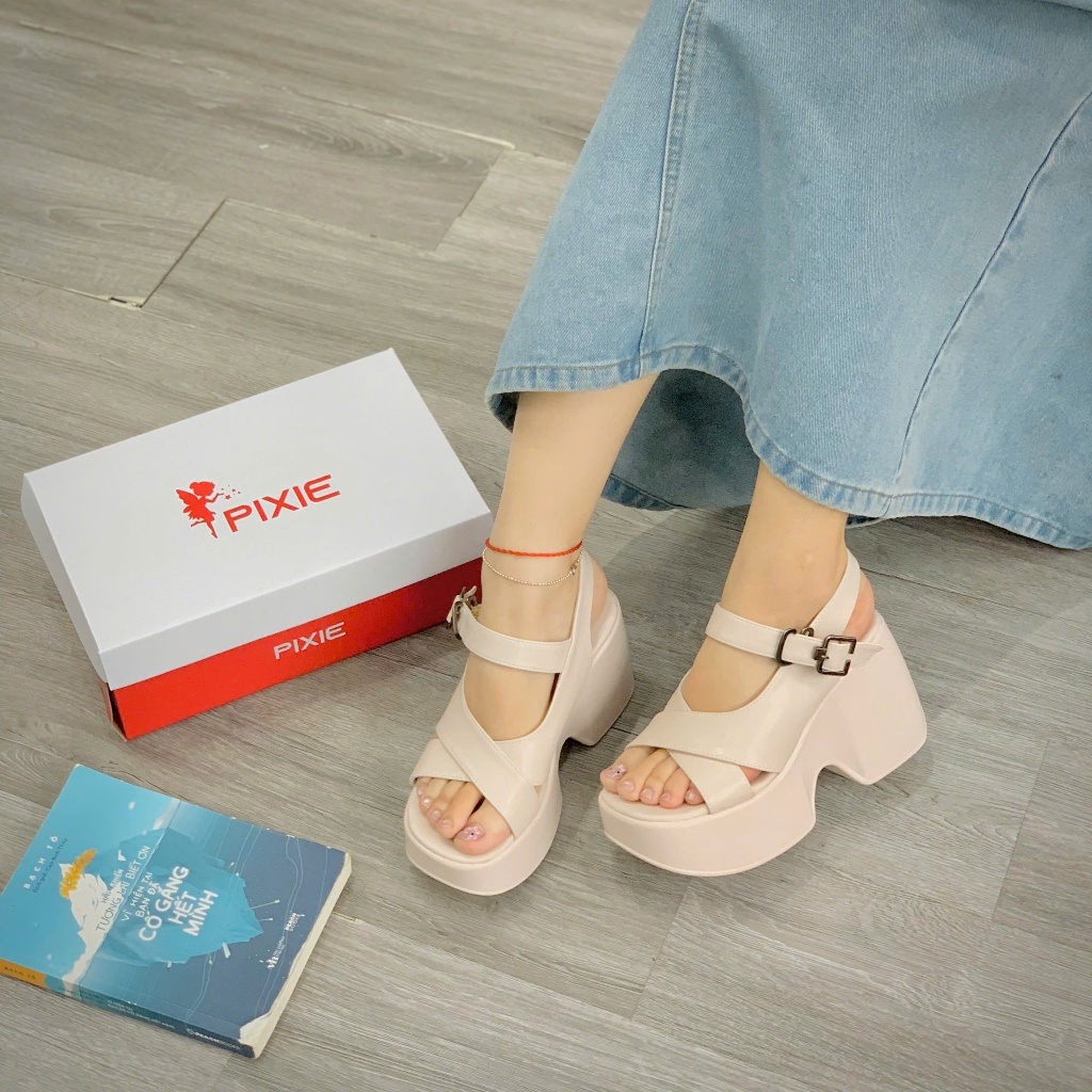 Giày Sandal Nữ Cao Gót 10cm Hở Mũi Đế Đúp Quai Chéo Basic Pixie H356