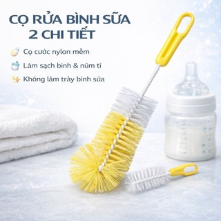 Bộ Cọ Bình Sữa Và Núm Ti 2 Chi Tiết - Cước Mềm Dễ Làm Sạch
