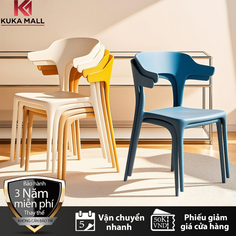 KUKA  Ghế ăn bằng nhựa Ghế nhựa lưng tựa sừng bò cho quán cafe nhà hàng gia đình nhẹ bền thoải mái thời trang