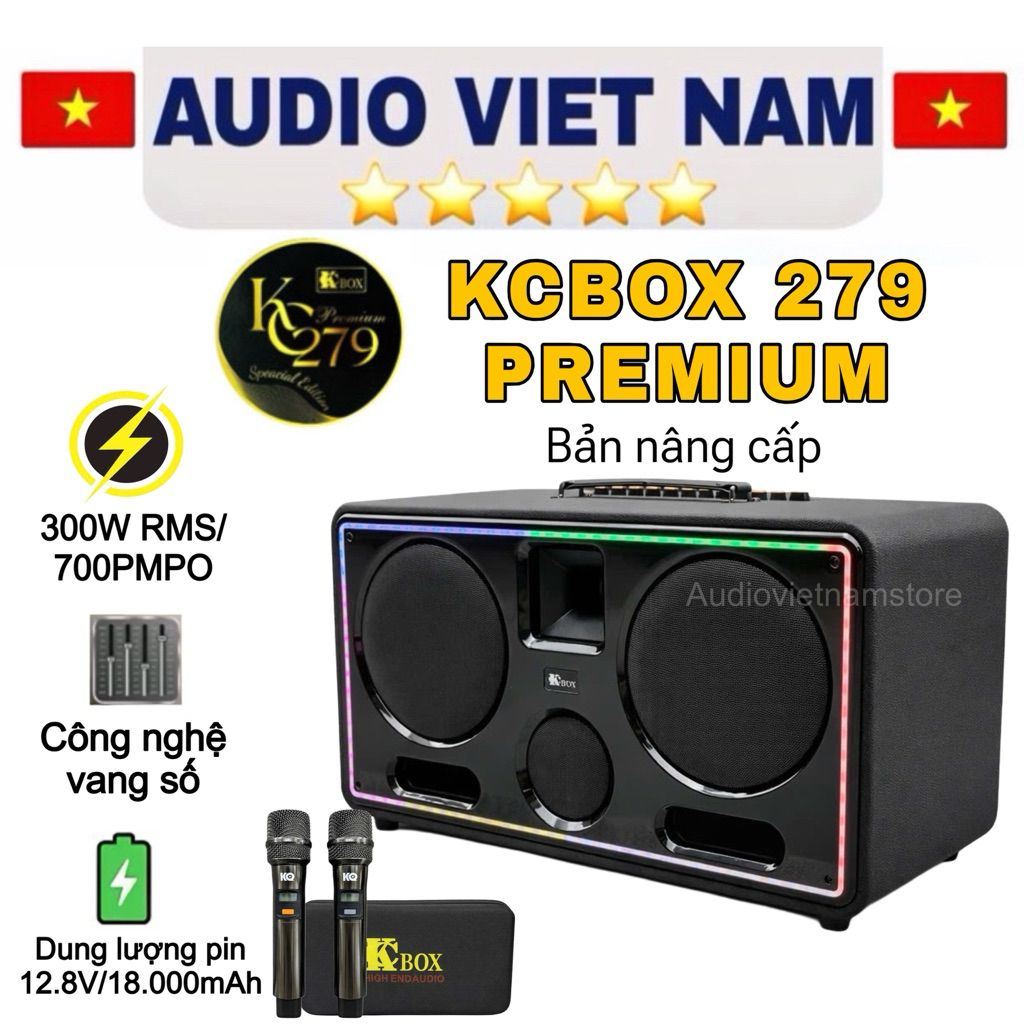 loa karaoke KCBOX 279 PREMIUM phiên bản mới nâng cấp từ KCBOX mang công suất 300W RMS CÔNG SUẤT ĐỈNH