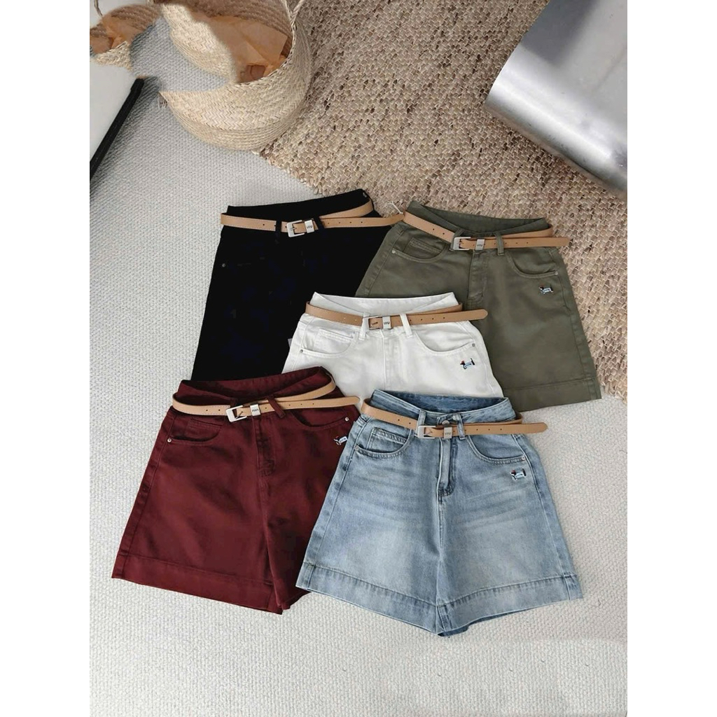(S-2Xl ) HHCHOU -Quần ngố thêu cún trước chất jeans mềm full màu H01