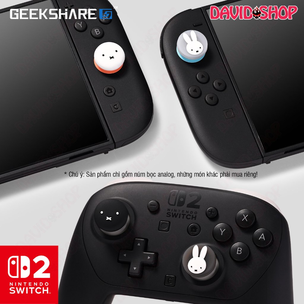 Núm bọc analog (GeekShare) Hello Miffy Trắng Đen cho Joy-Con, Pro Controller 2 - Nintendo Switch 2