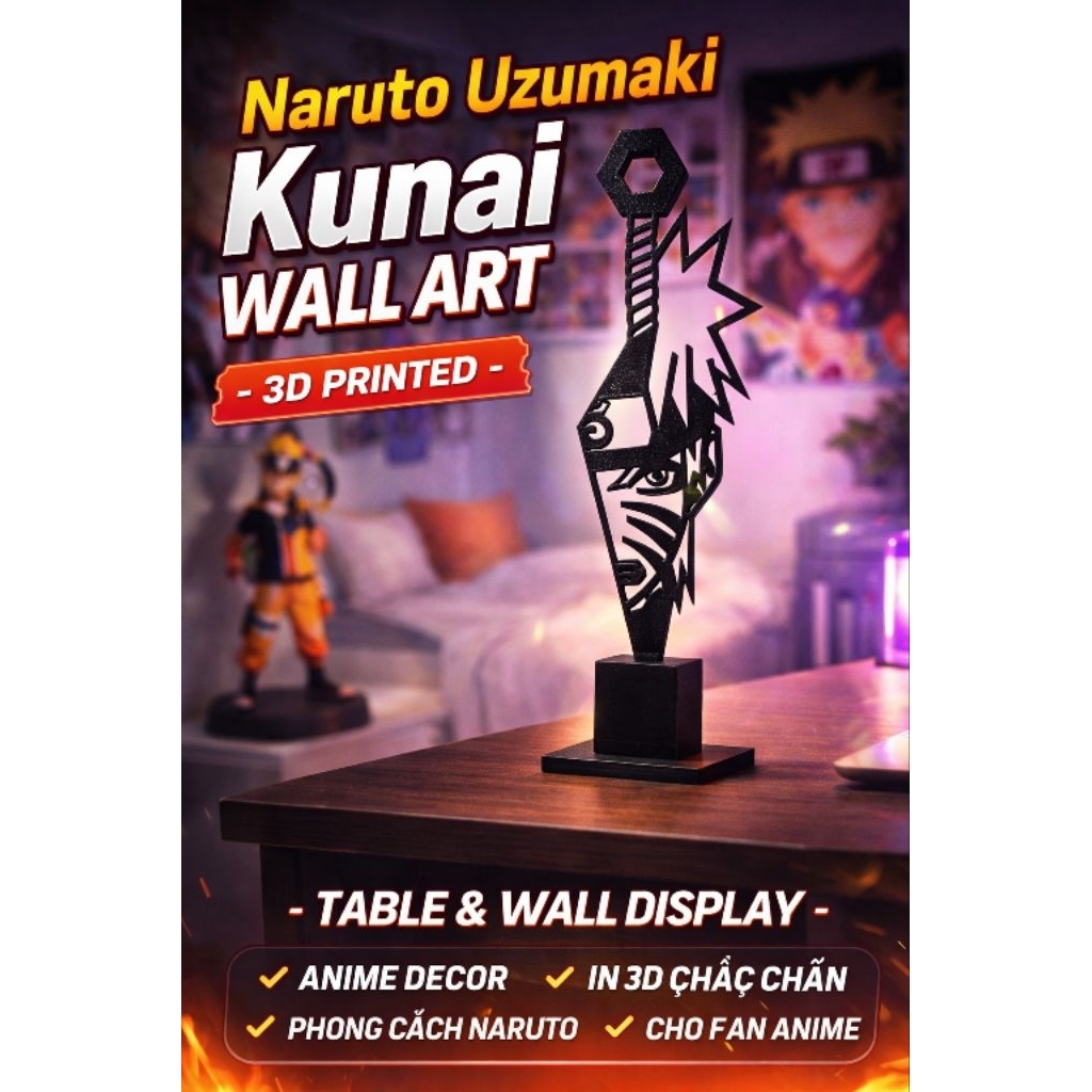 Naruto Uzumaki Kunai Wall Art 3D Printed – Mô Hình Trang Trí Bàn / Treo Tường Naruto Anime Decor