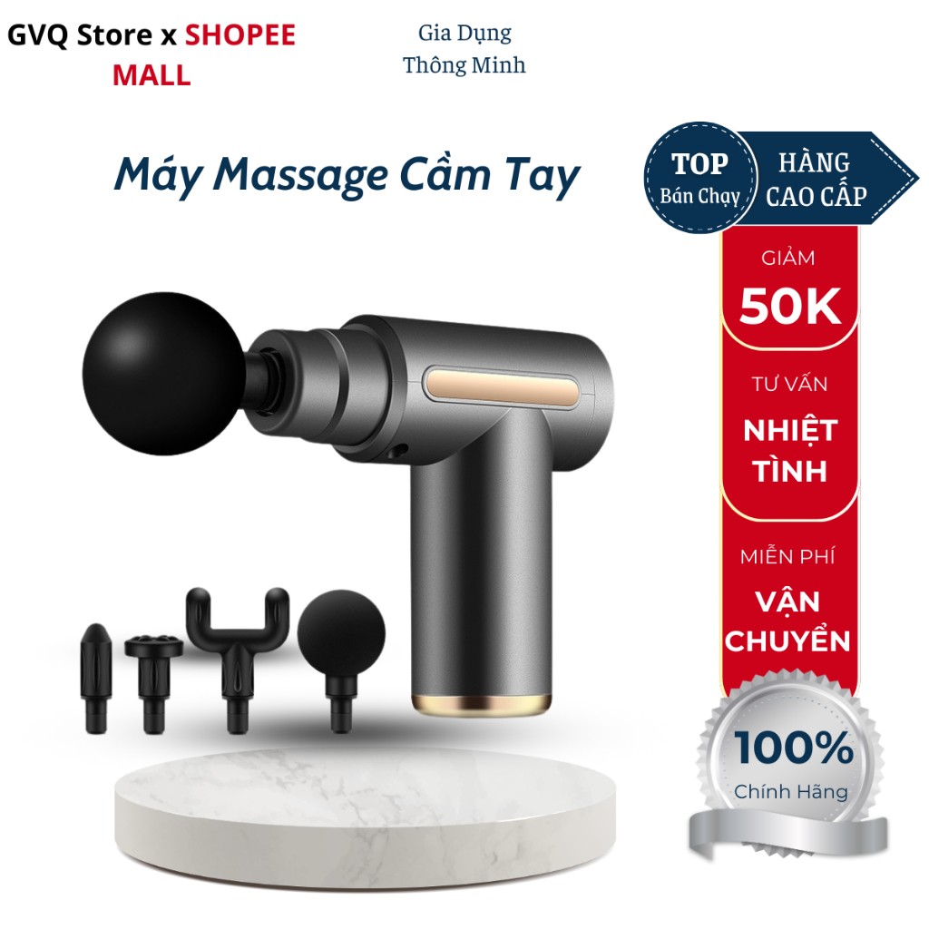 Máy Massage Cầm Tay 4 Đầu 6 Chế Độ Chuyên Sâu Giúp Giãn Cơ Giảm Mệt Mỏi Tiện Lợi (GVQ Store)