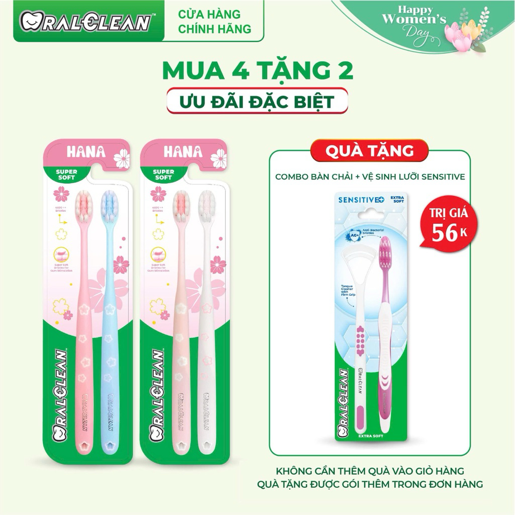 Combo 4  Bàn Chải Làm Sạch Răng Miệng OralClean Hana Super Soft
