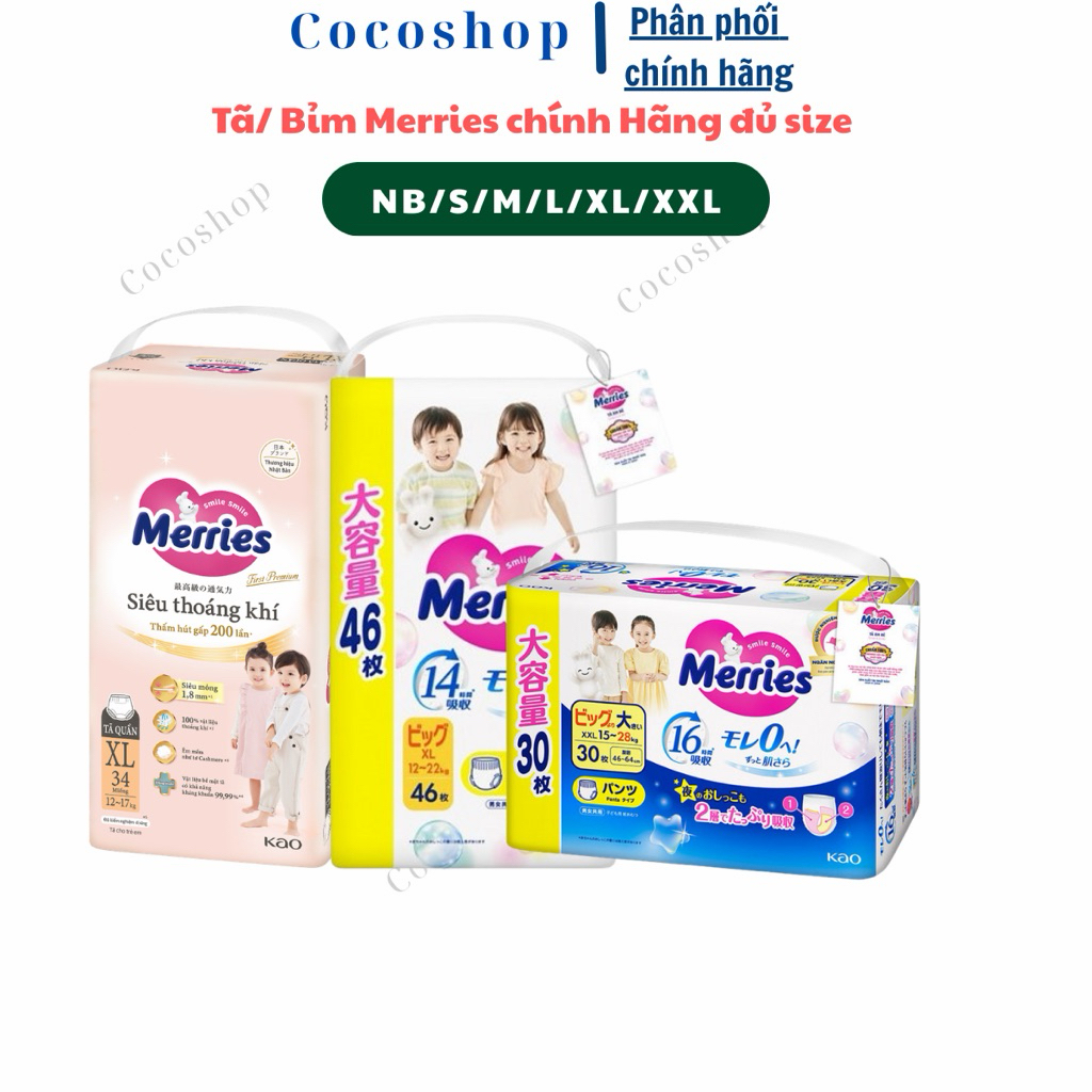 Tã/Bỉm quần Merries Jumbo size L54/ XL46/ XXL30
