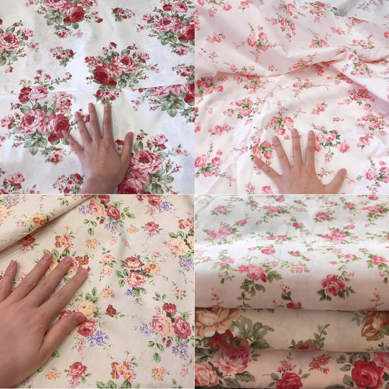 ⚡VẢI ALICE⚡Vải hoa nhí, hoa to vintage chất thô mặt lụa làm khăn trải bàn, may váy lolita, đầm tiểu 