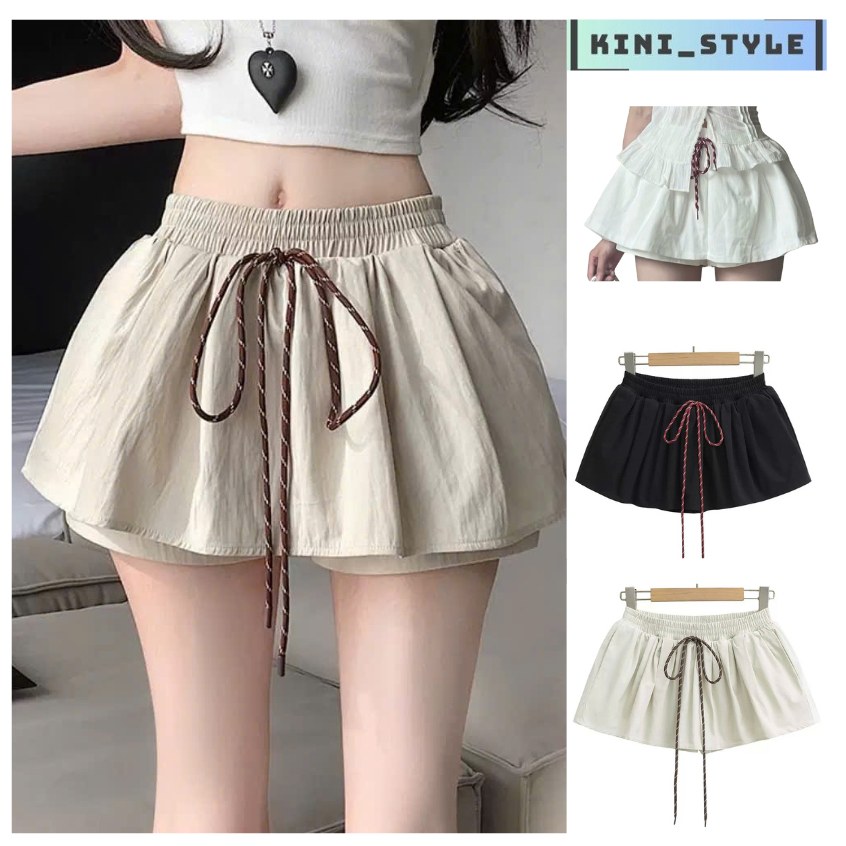 Chân váy xòe chất thô kaki, quần bên trong eo chun đính dây rút KINI-Style | BigBuy360 - bigbuy360.vn