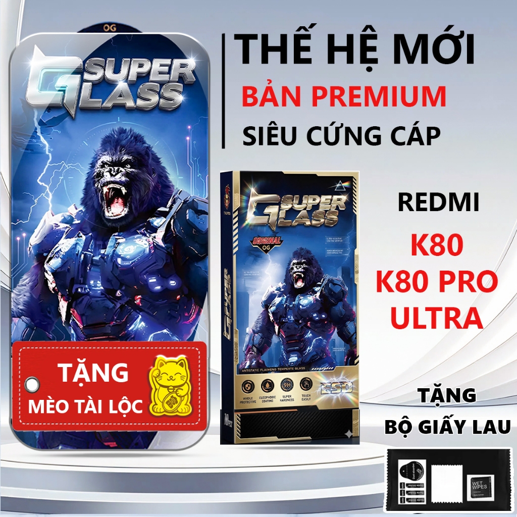 Kính cường lực Premium Redmi K80/ K80 PRO/ K80 ULTRA siêu bền, cứng cáp, bảo vệ màn hình toàn diện-P