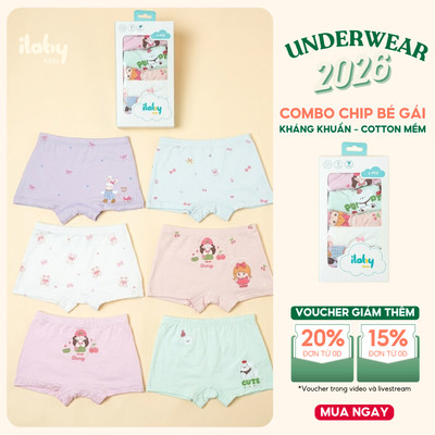 [COMBO 6 QUẦN] Quần chip bé gái ILABY cotton mềm kháng khuẩn dáng boxer [3840]