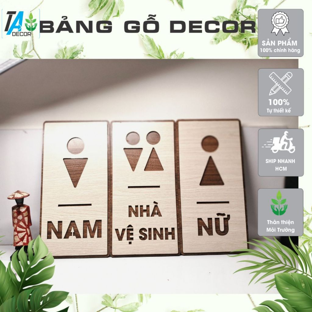 Bảng Gỗ MDF Phủ Melamine MS1004 - Nhà Vệ Sinh Nam - Nữ, Design Décor Home, Kích Thước 30x15 Cm / 20x