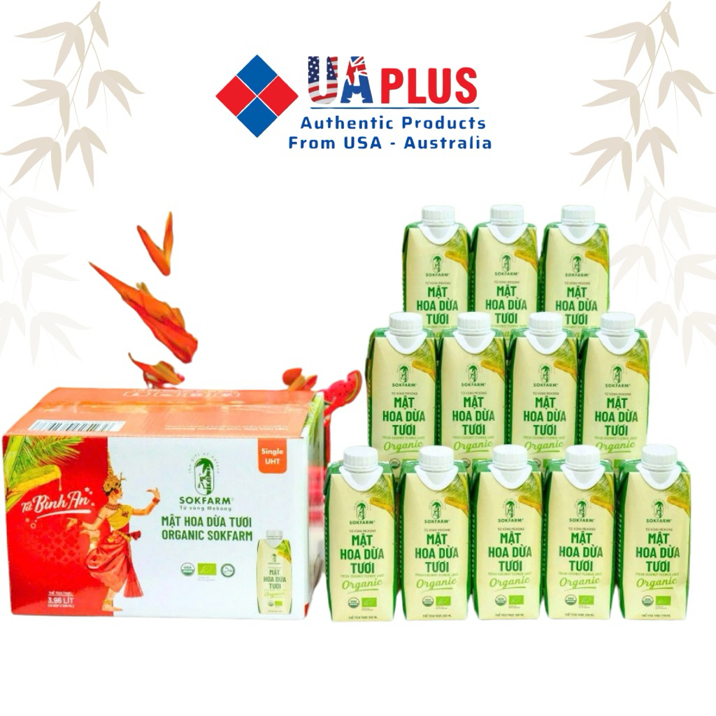 Deal khách Vip Shopee - Thùng 12 hộp mật hoa dừa tươi Sokfarm tiệt trùng UHT 330ml