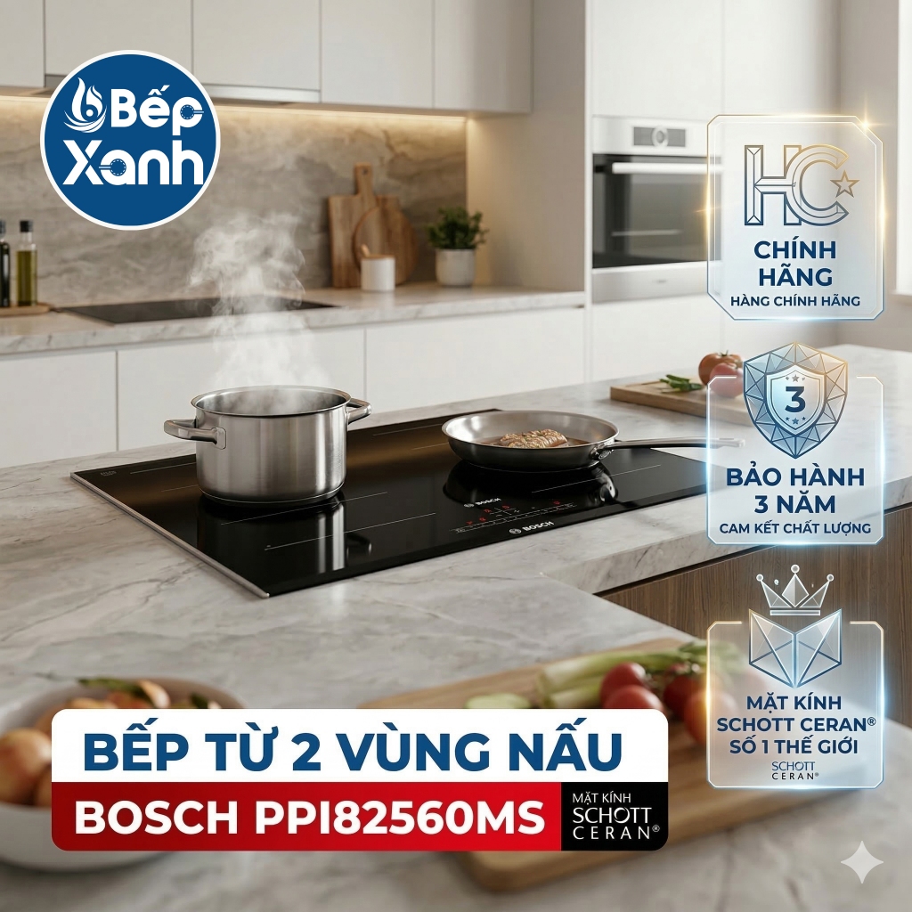 Bếp Từ 2 Vùng Nấu Bosch PPI82560MS / PMI82560VN / PPI82566VN, hàng chính hãng, bảo hành 3 Năm