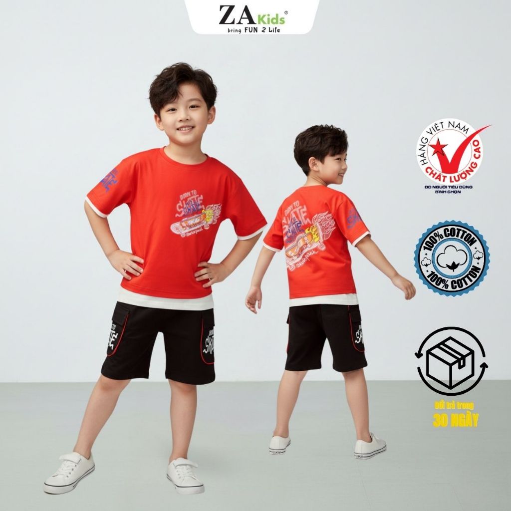 (SIZE 64KG)Bộ Quần Áo Bé Trai Thun Cotton 4 chiều Cao Cấp Mịn Mát Thoáng Mát ZAKids ZAB5041