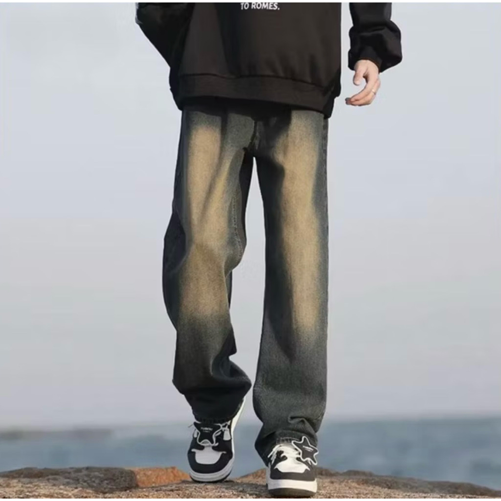 [PASS] Quần jeans baggy nam nữ Haven Studio ống cong form rộng nâu hiệu ứng bó gãy size XL