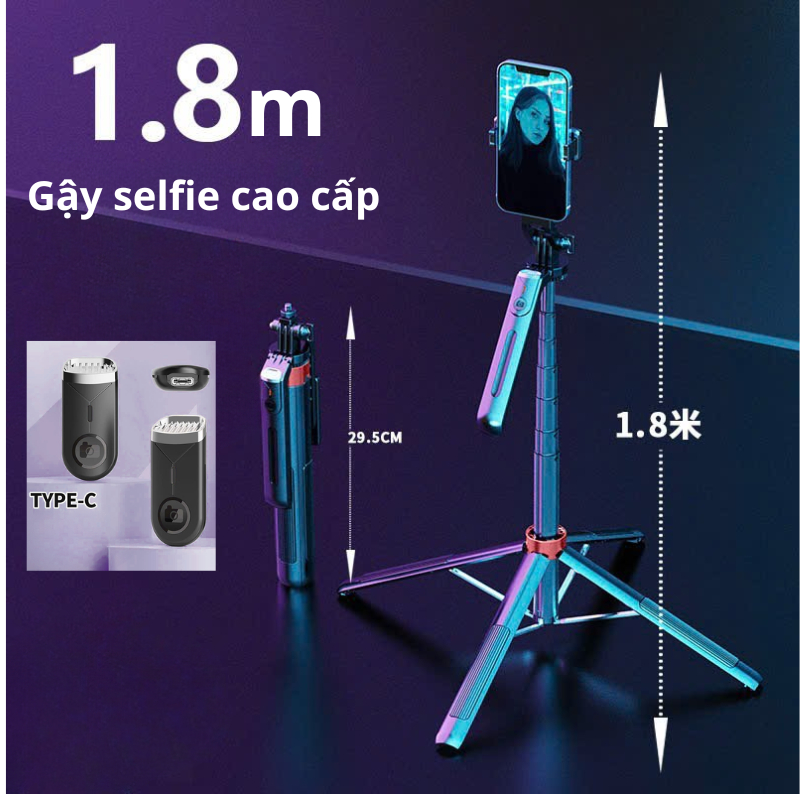 Gậy Selfie Bluetooth P185/P195 Cao 1m8 chân Tripod, Remote Bluetooth, Gậy chụp ảnh livertream  Chính