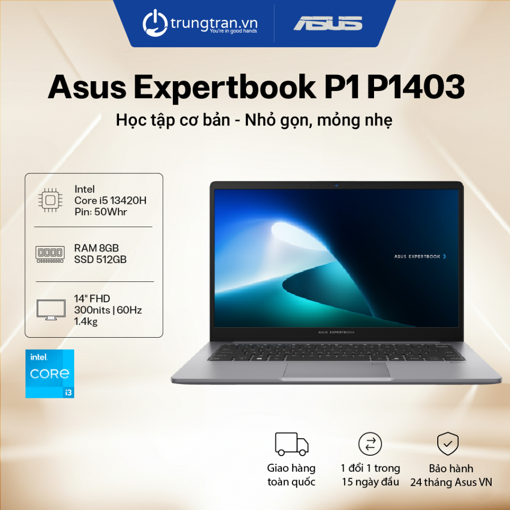 Laptop Asus ExpertBook P1 P1403 - 50W | Core i5 | RAM 8GB | SSD 512GB  | 14" FHD - Trung Trần Store