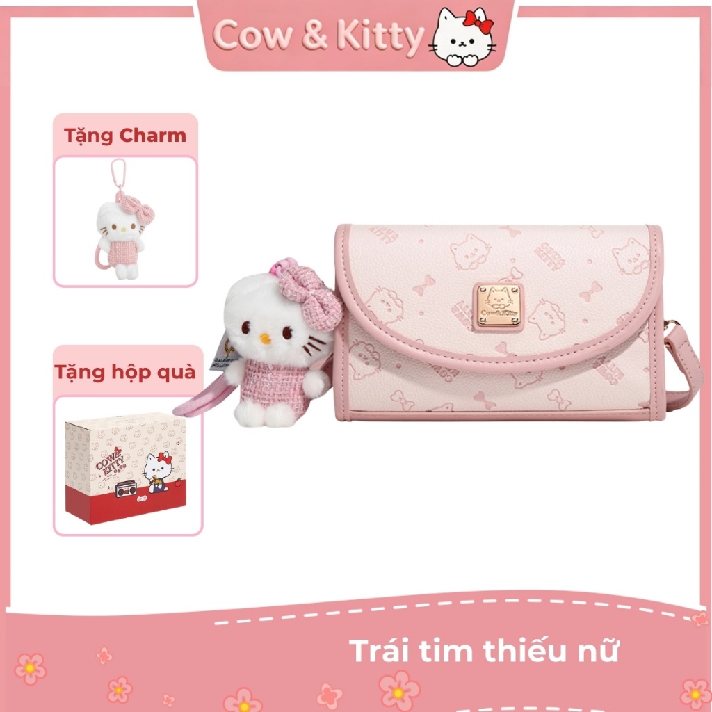 COW & KITTY BORRY ROSA Túi đeo vai màu hồng túi xách tay Túi xách dễ thương màu hồng Túi túi xách hello kitty