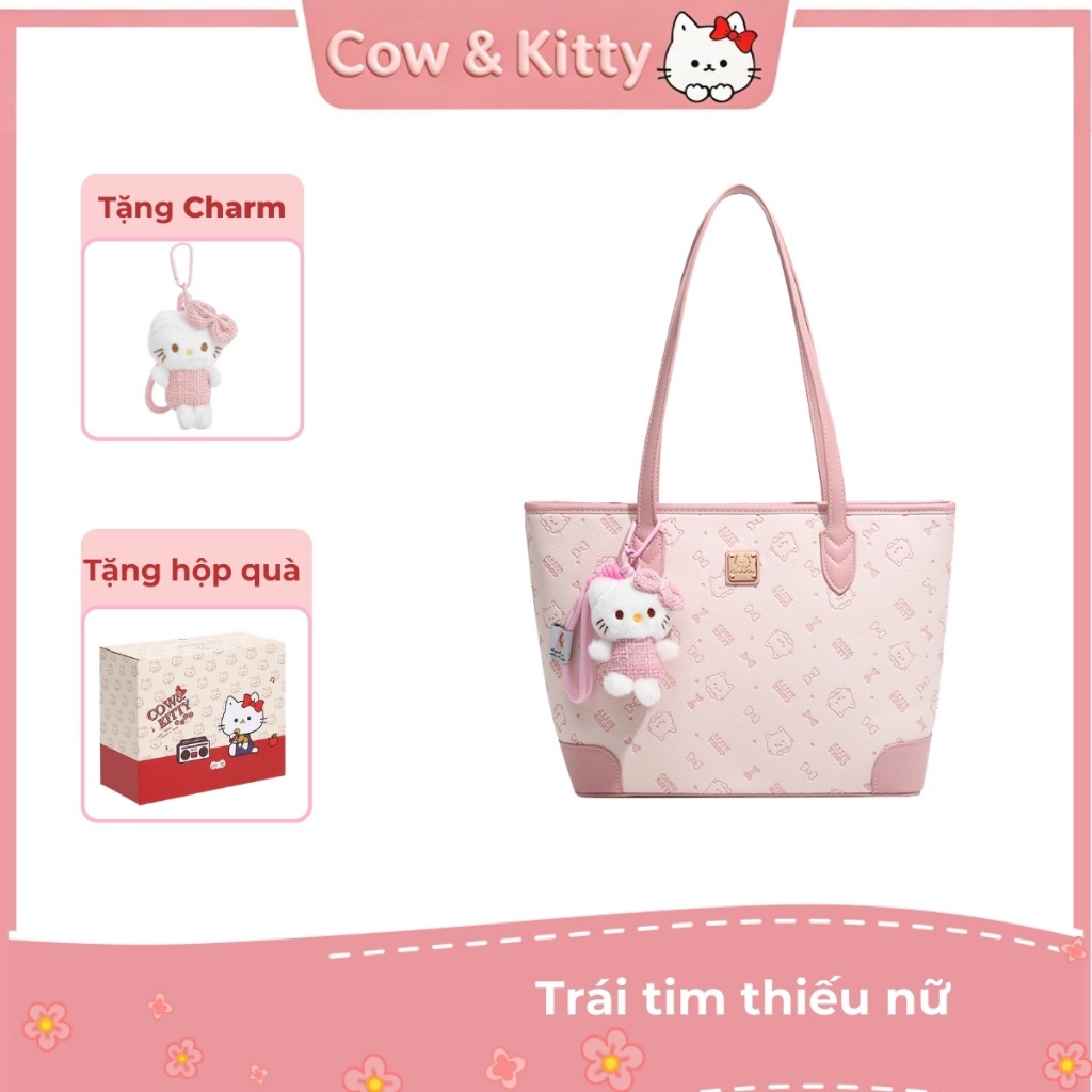 COW & KITTY/BORRY BOSA Túi Tote màu hồng Túi xách màu hồng phong cách dễ thương cho mèo Túi xách phụ nữ công suất