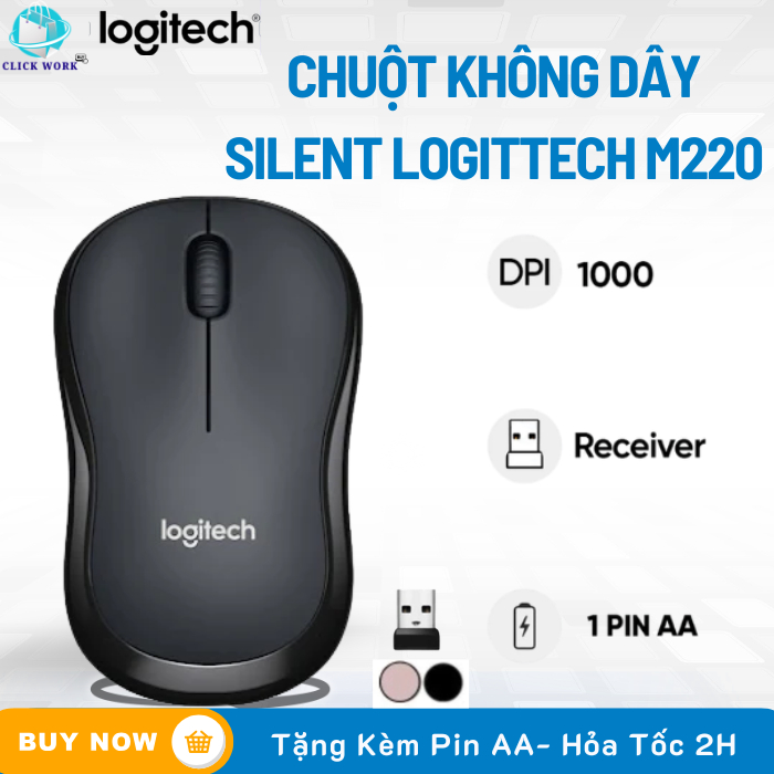 Chuột Không Dây Văn Phòng Lôgiteech  M220 – Click Êm, Giảm Ồn 90%, Nhỏ Gọn, Độ Nhạy Cao, BH 12 Tháng