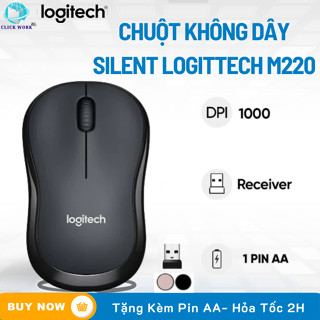 Chuột Không Dây Văn Phòng Lôgiteech  M220 – Click Êm, Giảm Ồn 90%, Nhỏ Gọn, Độ Nhạy Cao, BH 12 Tháng