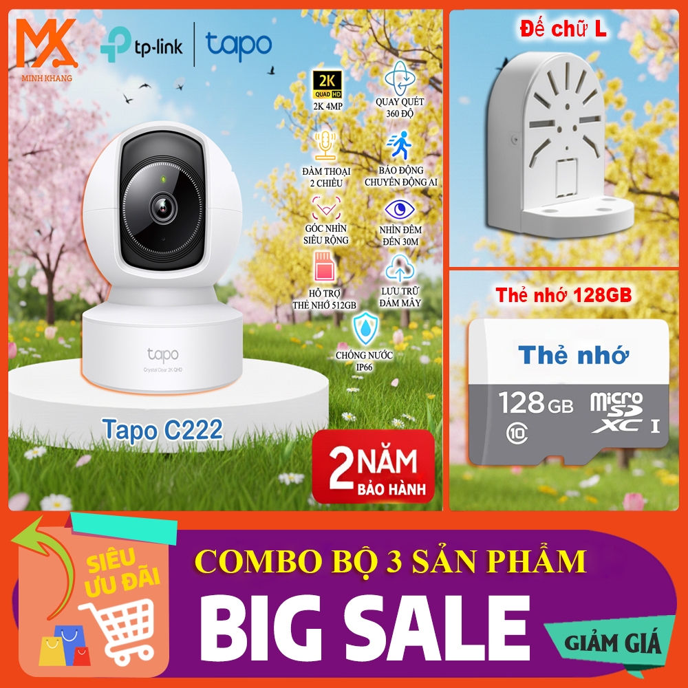 [ COMBO TAPO CHINH HÃNG] Combo Siêu Tiết Kiệm Camera WiFi Tapo C222 4M + Chân Đế L + Thẻ Nhớ Lexar (