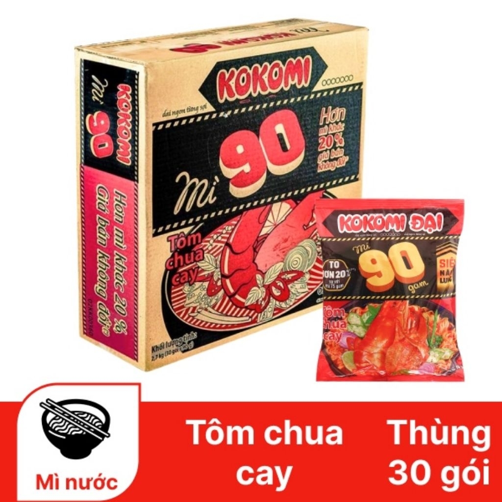 Mì Kokomi 90 tôm chua cay 1 thùng 30 gói 90g