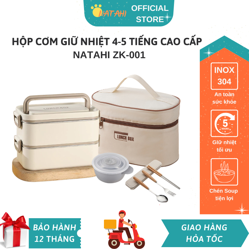 Hộp đựng cơm giữ nhiệt văn phòng lúa mạch NATAHI ZK001 Lunch Box Inox 304 chống gỉ cao cấp, sang trọ