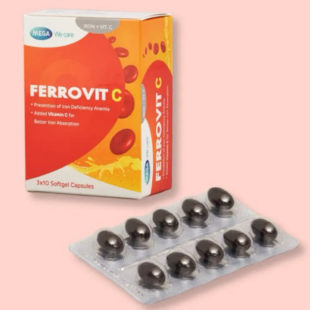 FERROVIT C - BỔ SUNG SẮT VÀ VITAMIN C, HỖ TRỢ GIẢM THIẾU MÁU (HỘP 30 VIÊN)