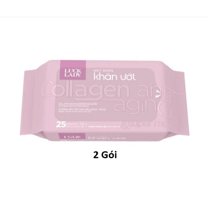 Combo 2 Bịch Khăn Ướt Luck Lady 25 Tờ Không Mùi