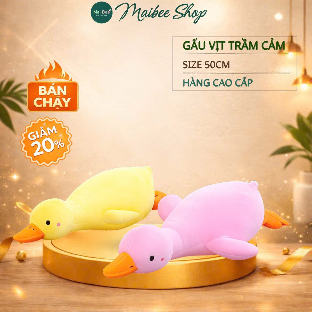 Gấu bông con vịt 50cm, Gối ôm vịt trầm cảm mềm mịn