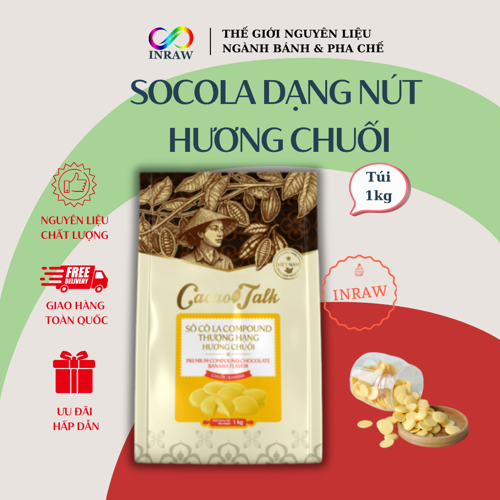 Socola Dạng Hạt Nút Hương Chuối Cacao Talk (Túi 1kg)