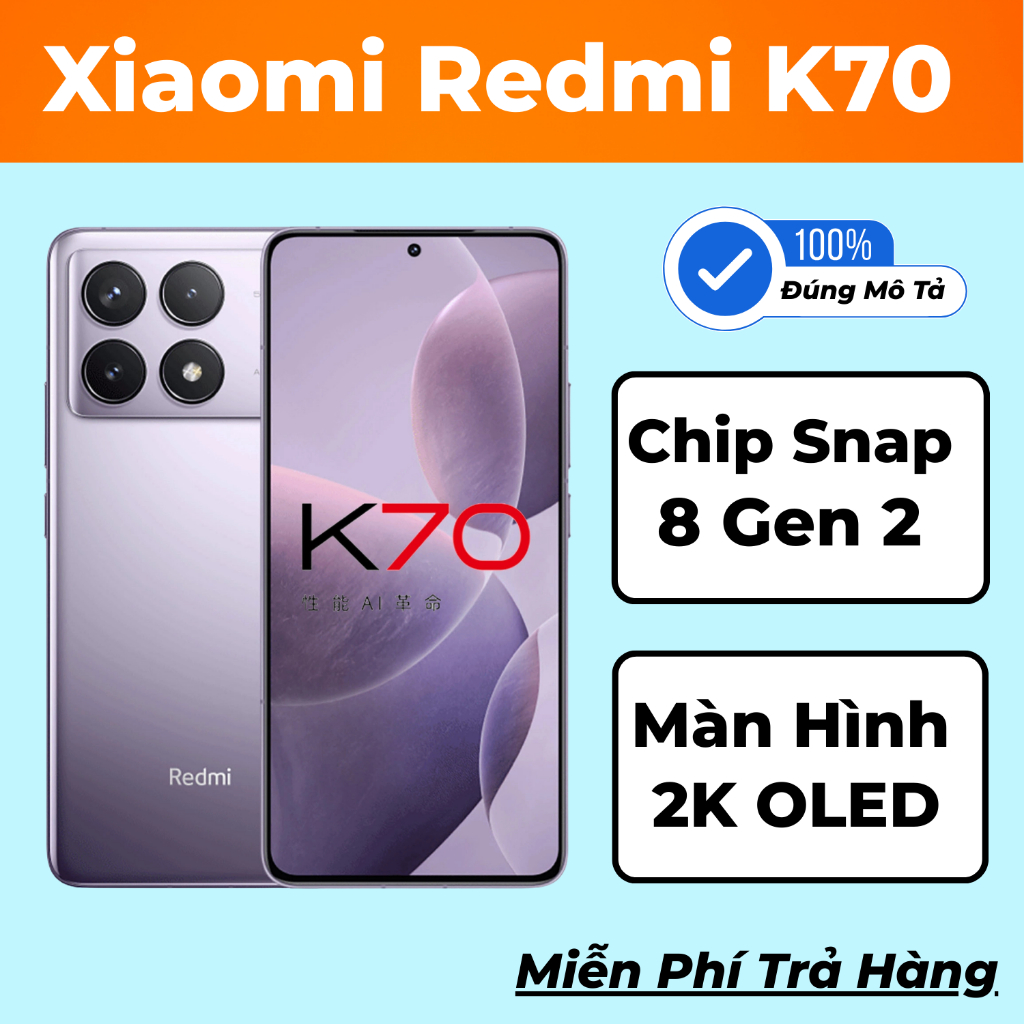 Điện Thoại Xiaomi Redmi K70 - Chip Snapdragon 8 Gen 2 - Màn Hình 2K OLED - Thiết Kế Kim Loại Cao Cấp