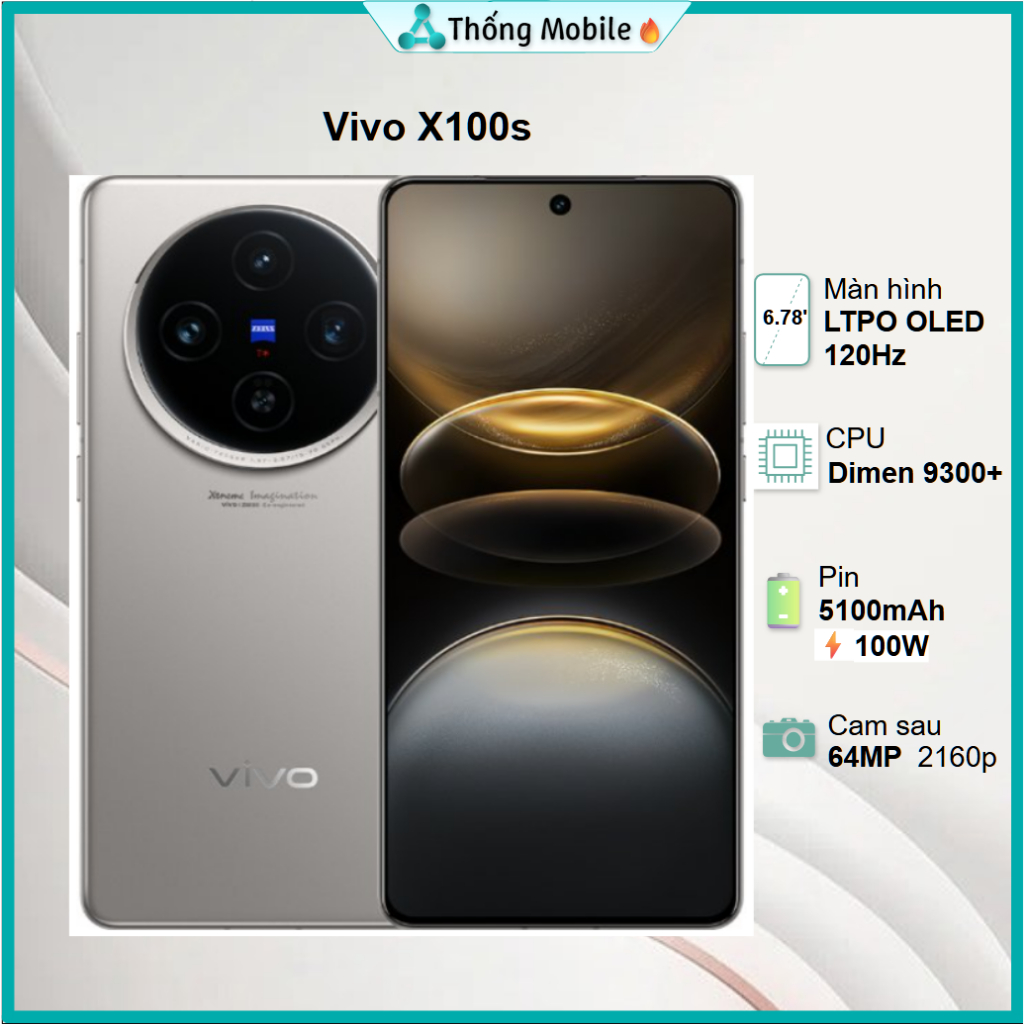 Vivo X100s 🔥(AI 4 Mùa) 🔥Dimen 9300 Plus ✨6.78" LTPO AMOLED 120Hz 1,5K 🔋5100mAh ⚡100W  - LikeNew