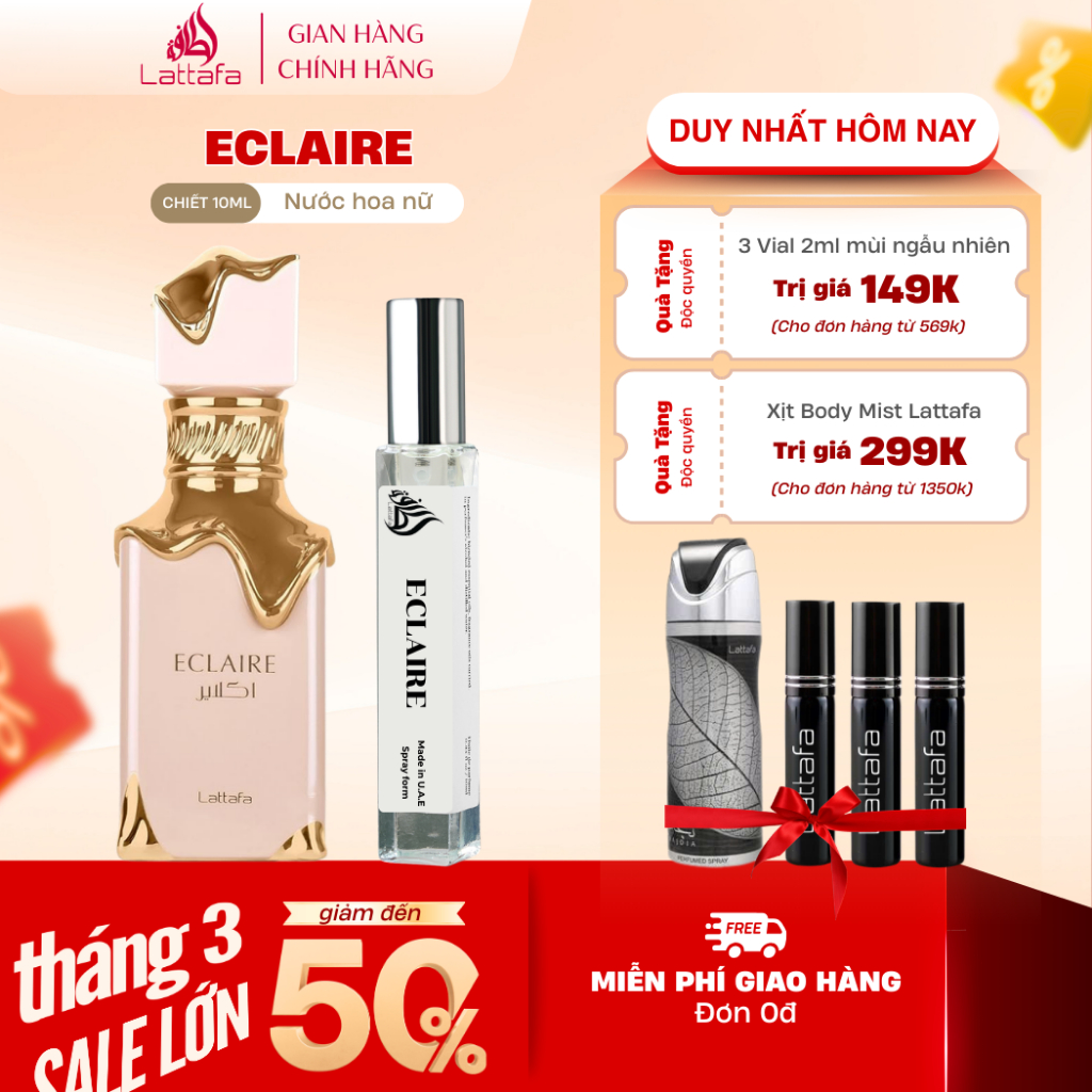Chiết 10ml | Nước Hoa Nữ Lattafa Eclaire EDP - Dịu dàng, Ngọt ngào, Sang trọng