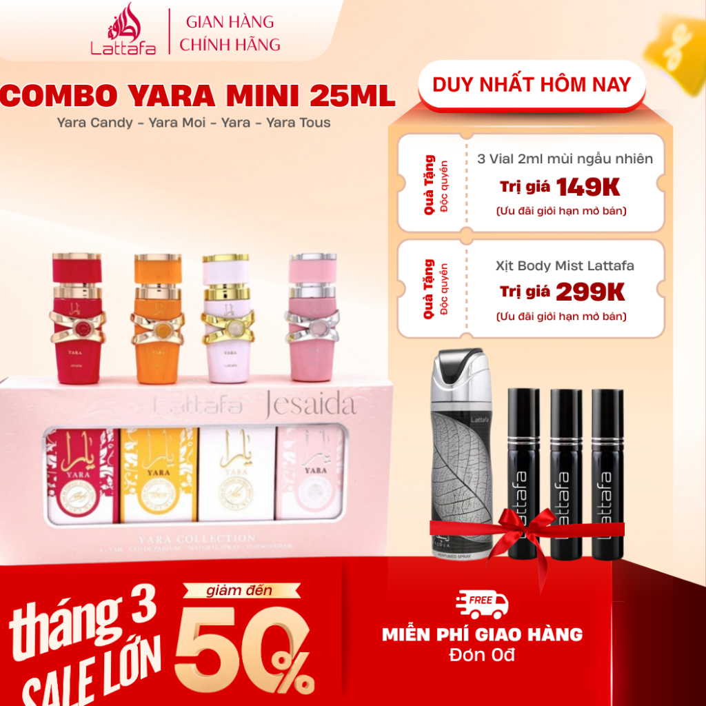 Set 4 Chai Nước Hoa Lattafa Yara Mini Size 25ML - Yara Tous, Yara Candy, Yara & Yara Moi