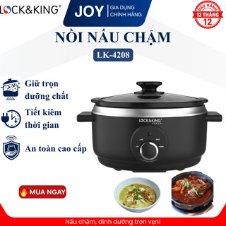 Nồi Nấu Chậm Lock&King LK-4208 170W Tiết Kiệm Điện - Lòng Gốm Ceramic An Toàn Nấu Ăn Cho Bé Hầm Thịt