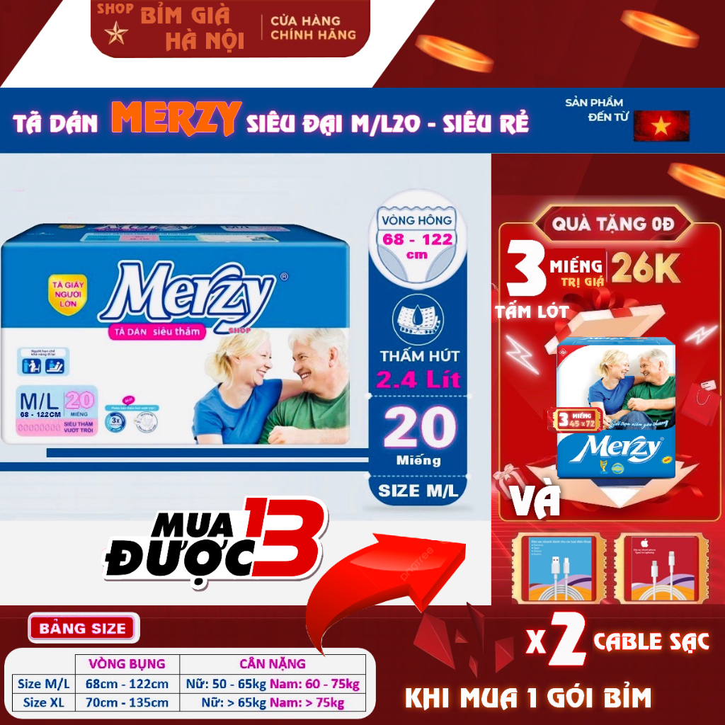 (Sỉ 100m) Bỉm già merzy ML20 M20 XL20 L20 siêu thấm M40 L40 #merzy #bỉm merzy #tã merzy #bỉm già mer