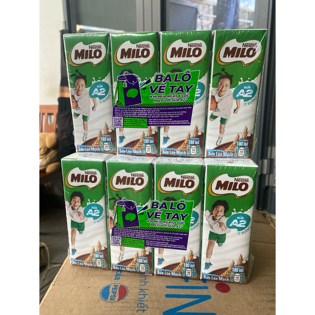 Mua 6 lốc  tặng kèm 1 ba lô Sữa Milo ít  đường hộp  180ml